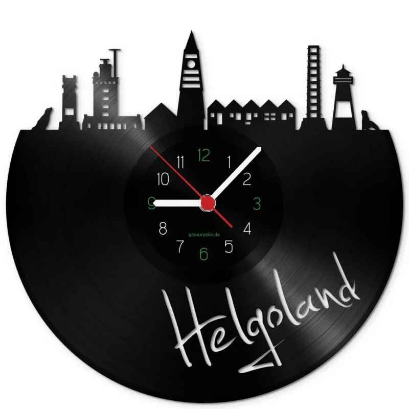 Wanduhr aus Vinyl Skyline Helgoland GRAVURZEILE