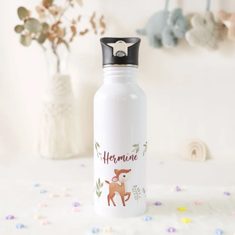 Bedruckte Trinkflasche aus Edelstahl - Reh GRAVURZEILE
