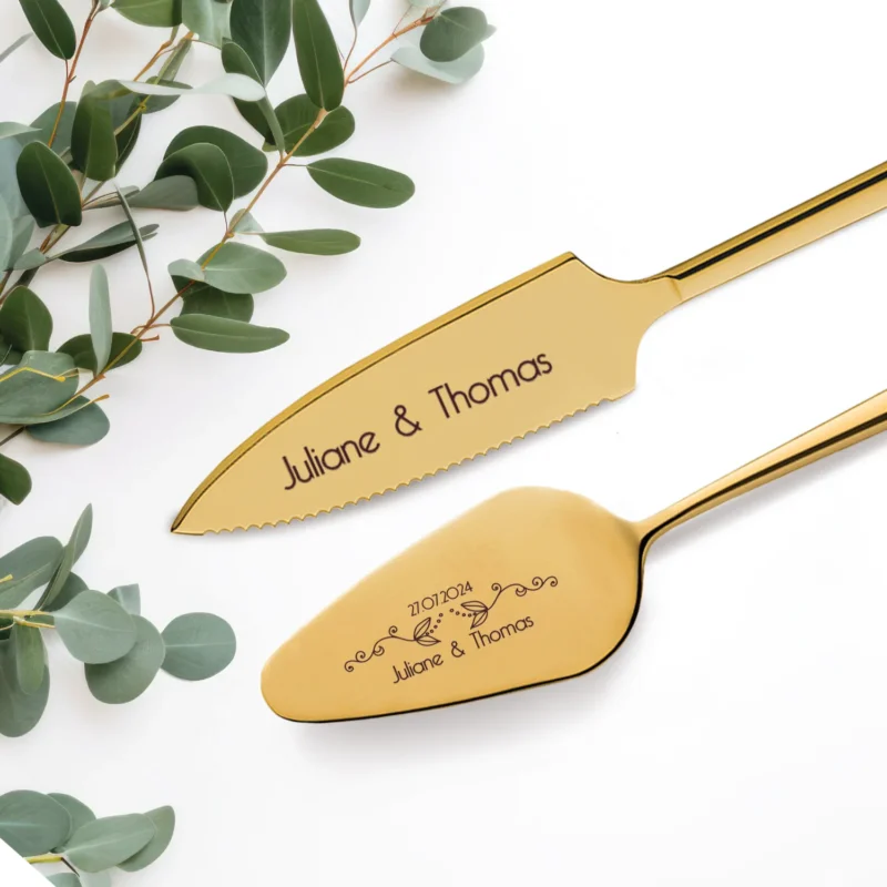 Tortenbesteck im Set - Blumenranke - Mit persönlicher Gravur als Geschenk zur Hochzeit GRAVURZEILE