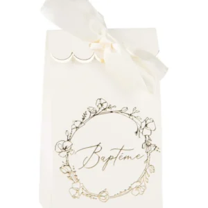 Sachet cadeau baptême en papier blanc crème et doré