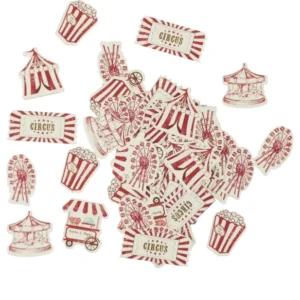 Confettis de table cirque vintage pour fête ivoire et rouge