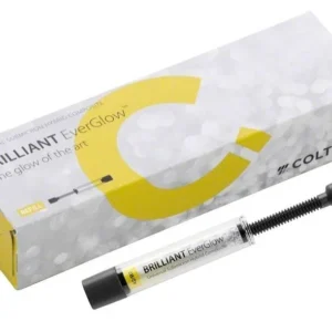 BRILLIANT EverGlow™ Spritze A2/B2 mit Verpackung auf weißem Hintergrund.