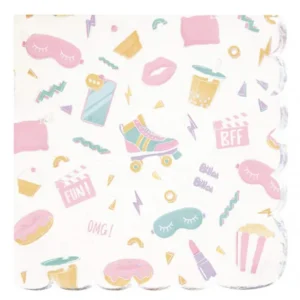 Serviettes en papier festonnées pyjama party irisées