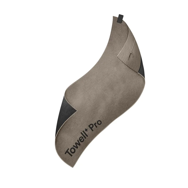 Sporthandtuch mit Magnetclip - 105x42,5 cm - beige/braun mit Reißverschlusstasche und praktischem Magnetclip für Fitnessgeräte