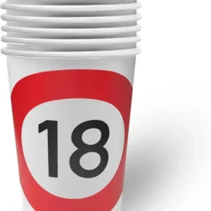 18 Jaar Bekers Verkeersbord 250ml 8st van VDV Benefit koop je bij Partywinkel