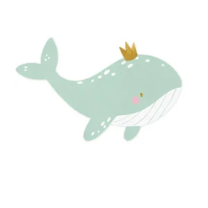 Serviettes en papier baleine pour fête bleu ciel avec couronne dorée
