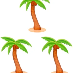 3 décorations en bois palmiers pour fête hawaïenne marron et vert