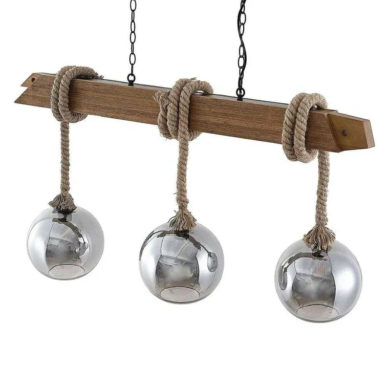 B-Ware Lucande Hängeleuchte Pendelleuchte Lampe Holzbalken Rauchglas Schwarz Holz Led