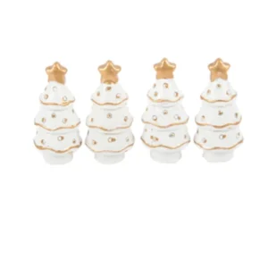 Décorations sapins pour table blancs et or en résine