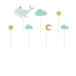 Cake toppers baleine bleu ciel et doré avec nuage