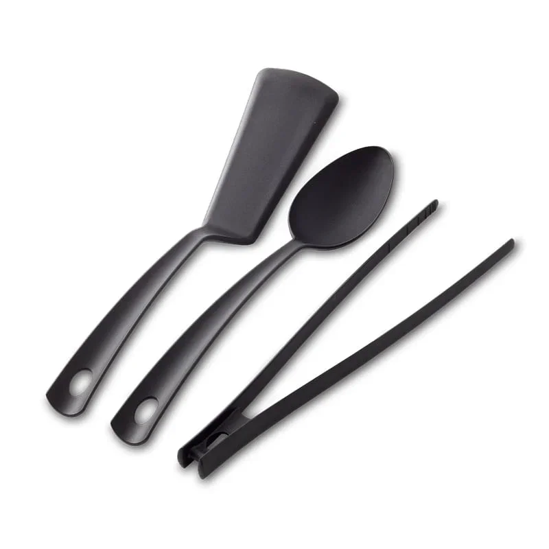 Gastromax - Küchenset in Schwarz - Bratpfanne, Löffel und Zange