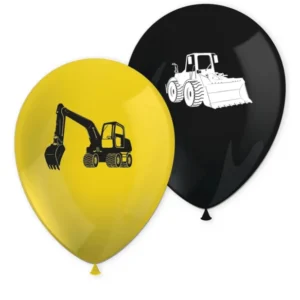 Ballons latex engins de chantier pour enfant noirs et jaunes