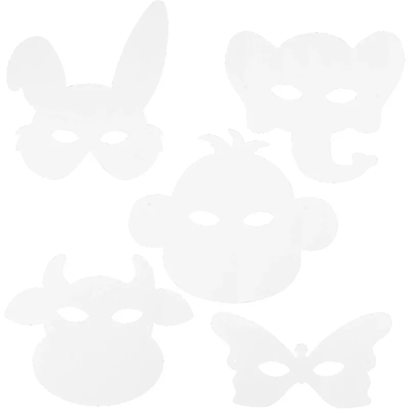 Animal Masks, H: 13-24 cm, W: 20-28 cm, 230 g, white, 16 pc