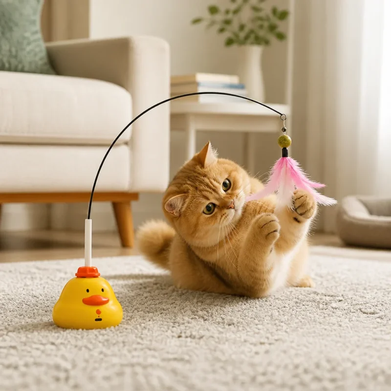Interaktives Enten Angelspielzeug für Katzen mit Beweglicher Feder und Spannendem Jagdspaß