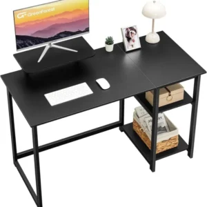 Schreibtisch mit Stauraum und Monitorständer, Schwarz 120cm