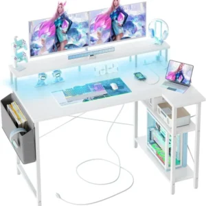 Eckschreibtisch mit Steckdosenleiste LED 120x70 cm Ergonomic