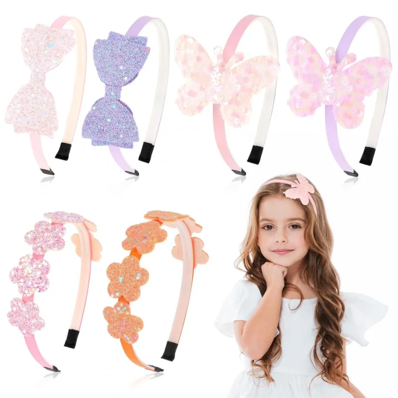 Glitzer Haarreifen 6er Set Schmetterling Blumen Stirnband