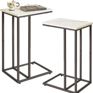 C-Form Beistelltisch Set modern weiß schwarz stabiler Metallrahmen