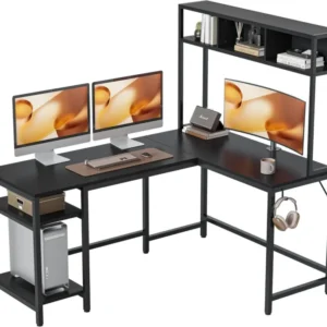 Schreibtisch L Form mit Regal, Eck-Computertisch 150 x 120 cm