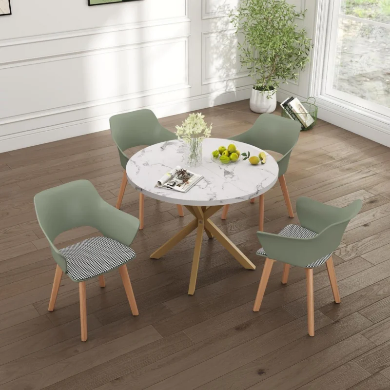 Nordisches Esszimmer Set: Runder Tisch (100x100cm) + 4 Stühle