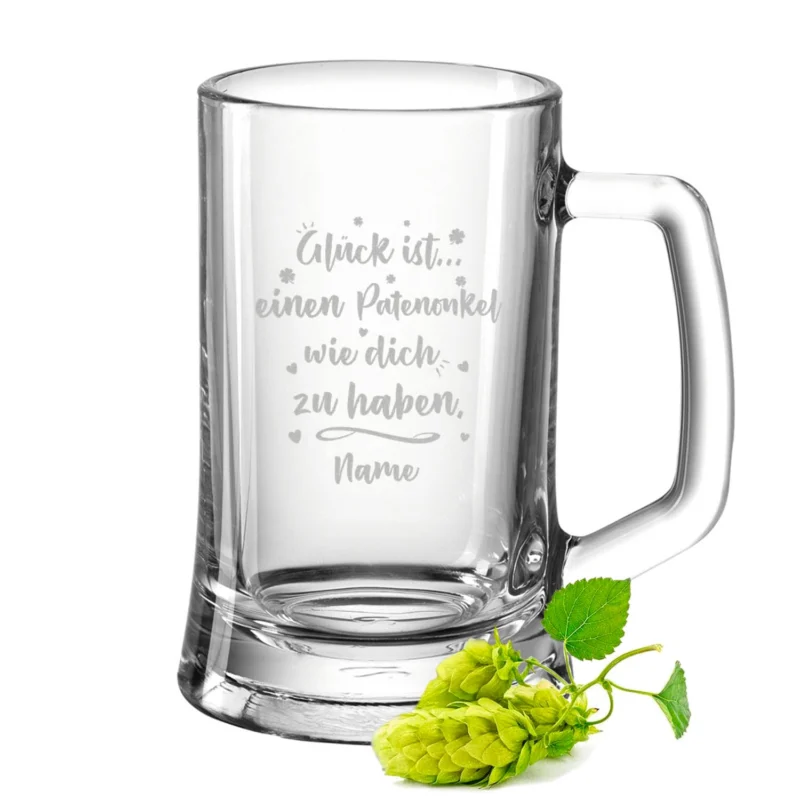 Montana Bierkrug mit Gravur "GlĂĽck ist einen Patenonkel" mit Name