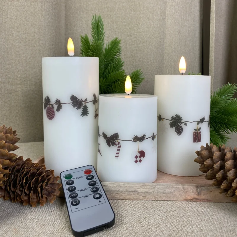 3 LED-Wachskerzen, Weihnachtsgirlande – mit Fernbedienung