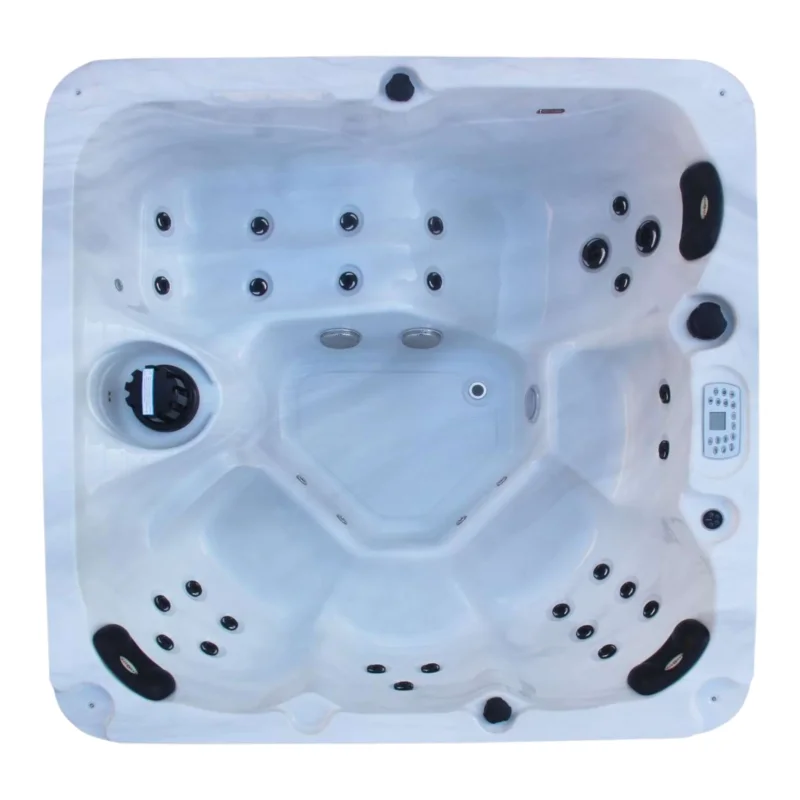 Outdoorwhirlpool PALMA White Marble inkl. Abdeckung & Stiege 190x190x86 cm frostsicher