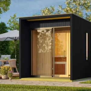 Karibu Gartensauna "Saunahaus Catalina" 3 Personen 9 kW Bio-Kombi Ofen + Steuergerät HUUM WIFI