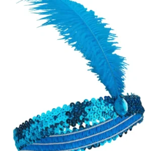 Bandeau à sequins et plume Charleston pour femme bleu