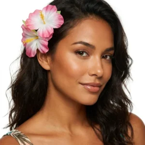 Haarklammer Hawaii mit rosa Blumen