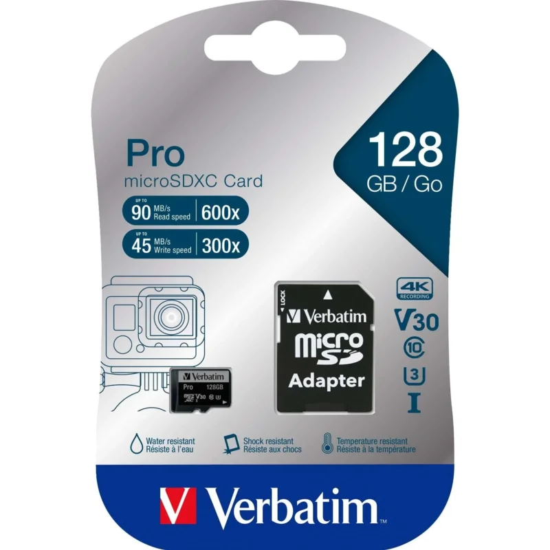Verbatim - Speichermedium digital microSDXC Card 128GB 47044 PRO,U3,UHS-3,4KUHD − 10 Stück