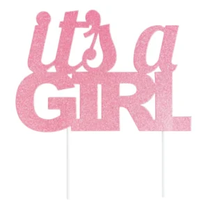 Cake topper It's a girl pour fille rose à paillettes