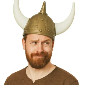 Casque à cornes viking pour adulte bronze et blanc