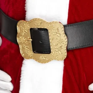 Ceinture de Père Noël luxe pour adulte noire avec boucle dorée à motifs