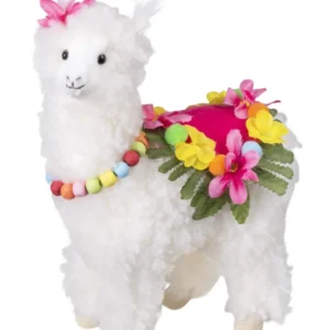 Décoration lama pour fête blanc à fleurs et perles multicolores