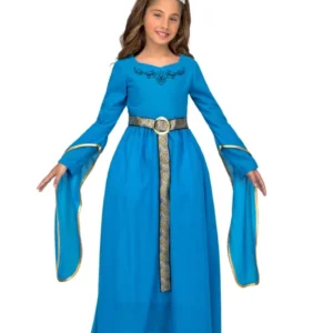 Déguisement de princesse médiévale pour fille bleue avec diadème