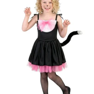Déguisement de chat pour fille noir et rose avec serre-tête et queue