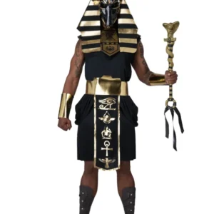 Déguisement de dieu Anubis luxe pour homme noir et doré avec masque et sceptre