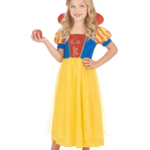 Déguisement de princesse avec serre-tête pour fille jaune bleu et rouge à paillettes