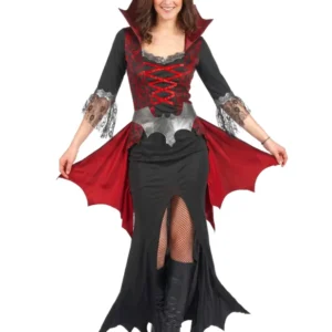 Barock-Vampirin Damenkostüm für Halloween schwarz-rot-silber