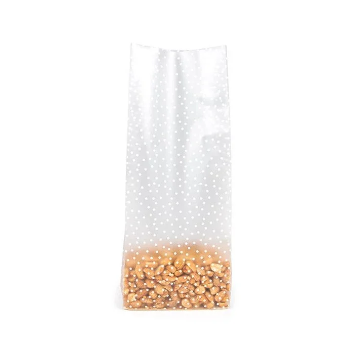Block Bottom Bags w/ Paper Insert Frosted Polka Dots 12.7x7.6x30.5 cm