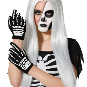 Gants courts de squelette pour adulte noirs et blancs