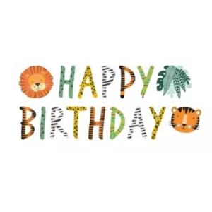 Guirlande happy birthday get wild safari pour anniversaire lion et tigre multicolore