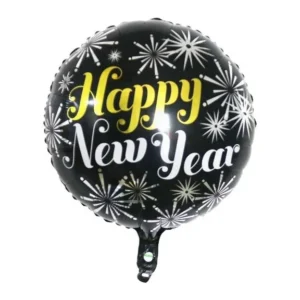 Happy New Year Helium Ballon Zwart Vuurwerk Leeg 45cm van VDV Benefit koop je bij Partywinkel