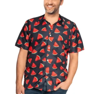 Hawaii Blouse Zwart Rood Meloen van Partychimp koop je bij Partywinkel
