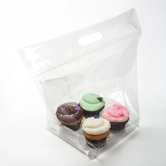 Cupcake Tragetaschen mit Verschluss für4 Stück (+ Einsatz) 10,2x7,8x15,2cm (100 Stück) [CZHB2]