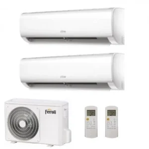 climatizzatore condizionatore ferroli dual split inverter serie ambra m 7_12 con 14 2 r 32 wi fi integrato 7000_12000 novit