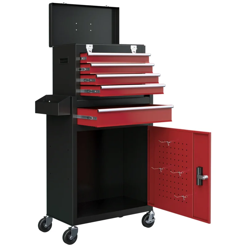easycomfort easycomfort carrello porta attrezzi 5 cassetti cassetta rimovibile e armadietto con chiave in acciaio rosso
