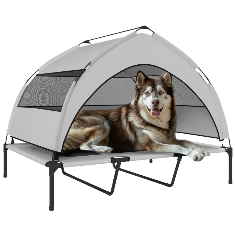 easycomfort easycomfort lettino per cani con copertura a 3 lati rimovibile in poliestere e acciaio 122x92x94 cm grigio chiaro e nero