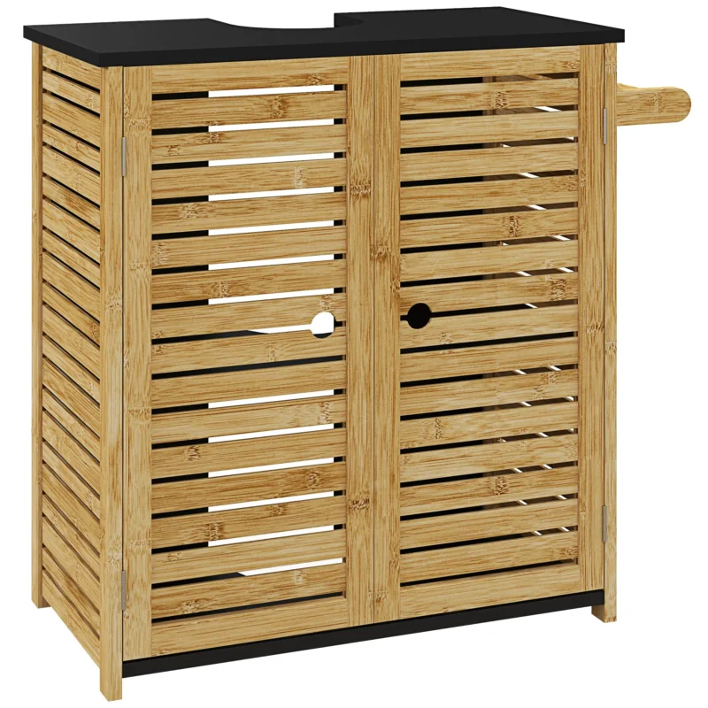 easycomfort easycomfort mobile sottolavabo bagno con 2 ante a doghe porta asciugamani e intaglio a u legno e nero